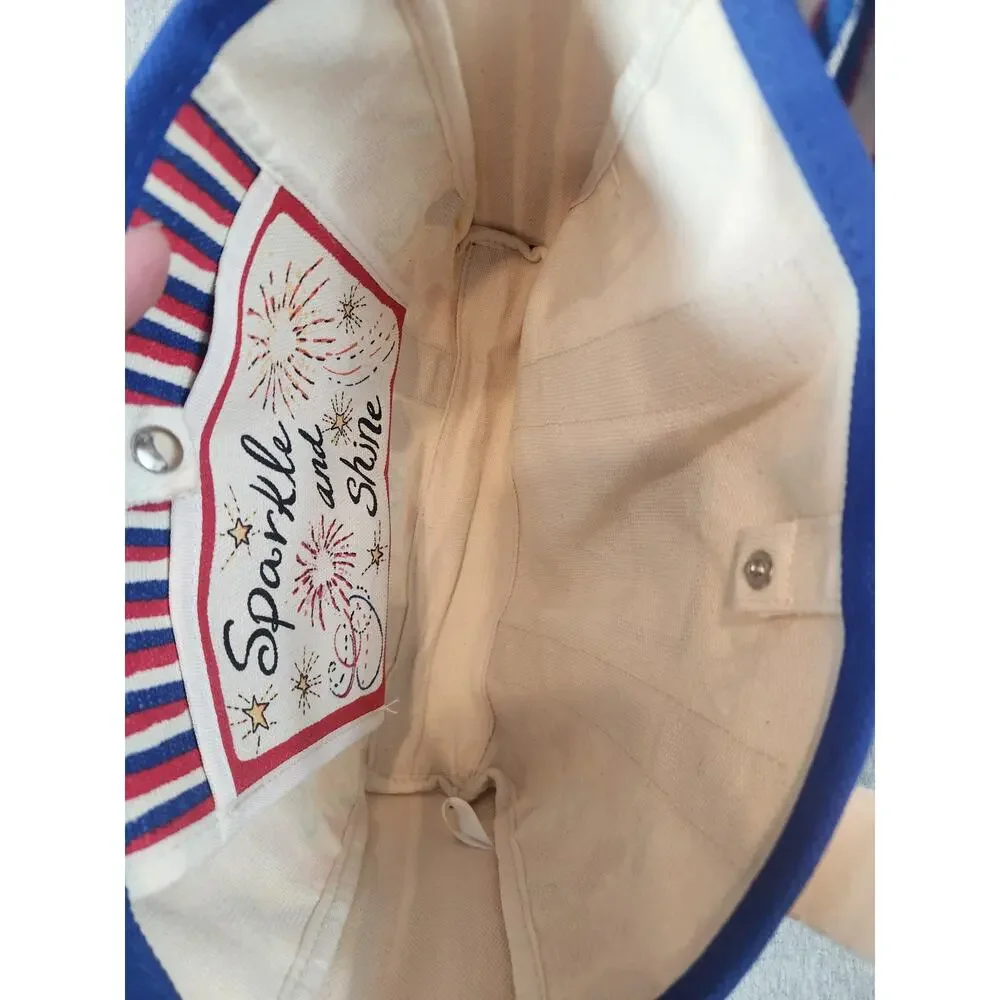 Brighton Love Heart Print Canvas Crossbody mini tote Red White Blue Strap